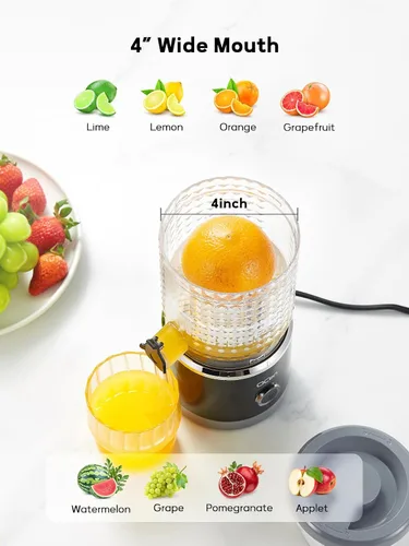 Vista 4 de Exprimidor de cítricos, exprimidor automático de naranja, alto rendimiento de jugo, fácil de usar y limpiar, exprimidor eléctrico de frutas