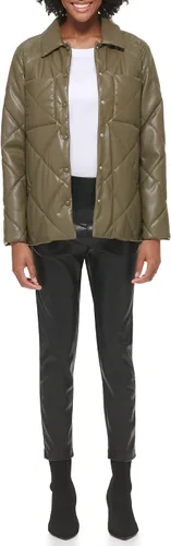 Vista 2 de Calvin Klein Chaqueta acolchada de piel sintética con botones en la parte delantera para mujer
