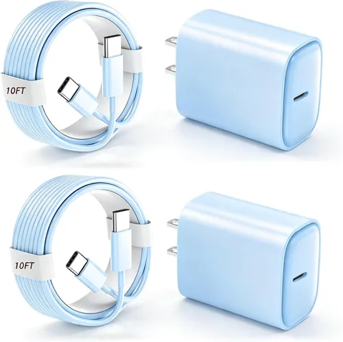 Vista 21 de Cargador para teléfono 17, 16, 15 Pro, carga rápida, 20 W, USB C, bloque de carga rápida con cargadores tipo C de 3 pies de largo, cable de carga