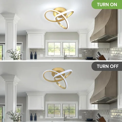 Vista 4 de Lámpara LED para pasillo, moderna lámpara de techo LED dorada de 6000 K, lámpara de techo semiempotrada para pasillo, cocina, dormitorio, entrada