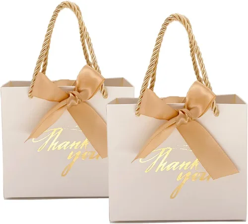 Vista 10 de TKSBAG Paquete de 20 pequeñas bolsas de regalo negras con asas de 5.5 x 2.3 x 4.7 pulgadas, mini bolsas de regalo a granel para baby shower