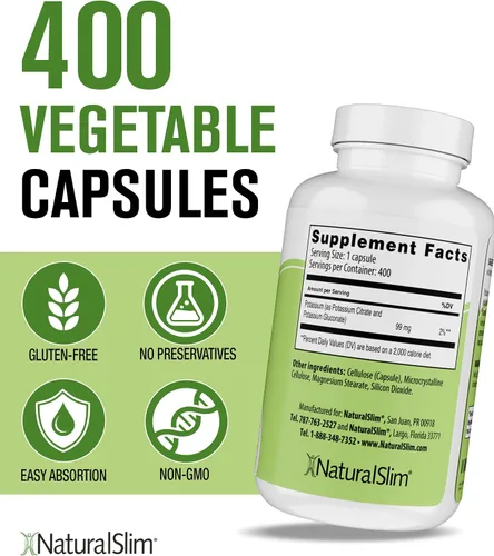 Vista 4 de NaturalSlim Gluconato de citrato de potasio natural 99 mg – Kadsorb apoya el equilibrio de electrolitos y el pH normal – Suplementos de potasio