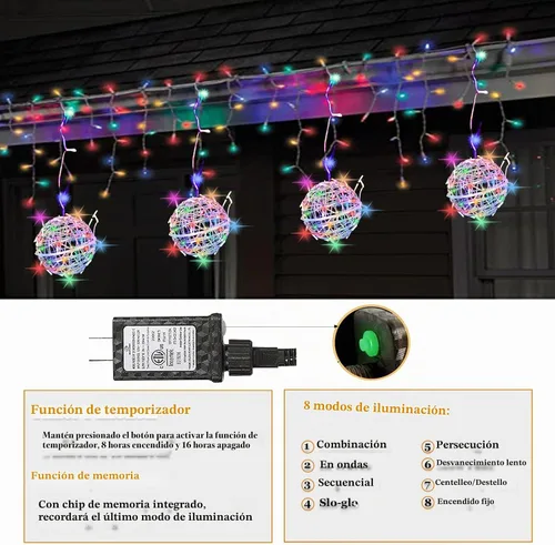 Vista 3 de Luces de Bolas de Navidad para Exteriores, Luces de Árbol Impermeables, Paquete de 4 Luces LED Colgantes de Globo Esfera de 7.87" con 8 Modos