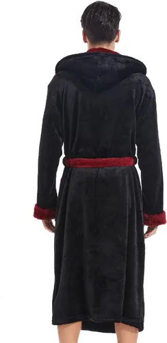 Vista 3 de Bata con capucha para hombre, bata de baño larga de felpa, acogedora y cálida, bata de spa con bolsillos