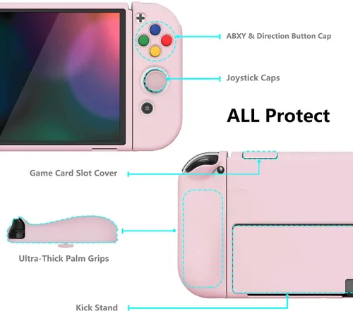 Vista 5 de PlayVital ZealProtect Soft Protective Case Cover for Nintendo Switch OLED, Joycon Grip Protector for Nintendo Switch OLED with Thumb Grip Caps &