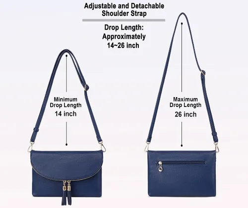 Vista 6 de Solene Bolso de mano para mujer, con múltiples compartimentos, 6 ranuras para tarjetas en el interior, bolsa cruzada con borlas