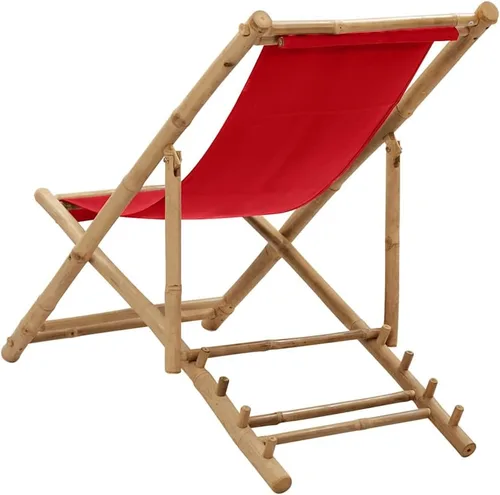 Vista 8 de vidaXL Silla de cubierta roja de bambú y lona Respaldo ajustable Patio, playa, campamento Resistente a la intemperie y duradera Diseño Rojo