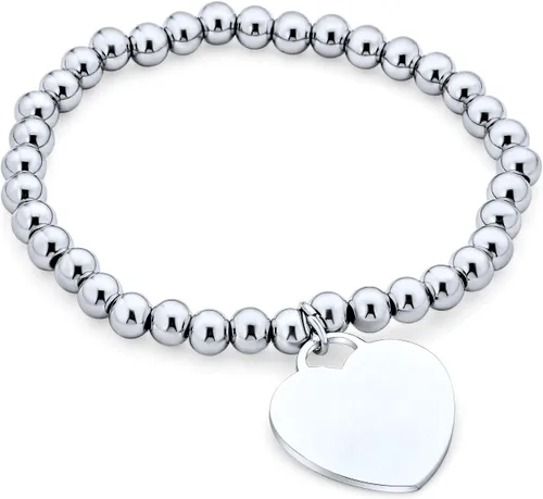 Vista 3 de Personalizar pulsera elástica de identificación médica personalizable con forma de corazón etiqueta de encanto para mujeres adolescentes inoxidable