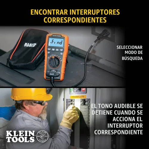 Vista 5 de Klein Tools ET270 Multímetro digital de rango automático, CA/CC, resistencia, continuidad, probador de receptáculo GFCI con cables de prueba y cable
