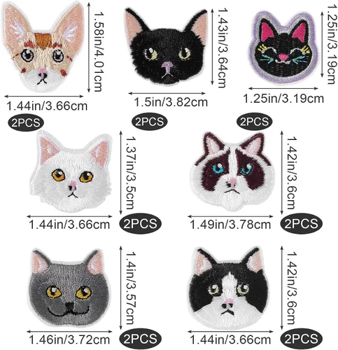 Vista 3 de 14 parches de gato para planchar para ropa, no tóxico, para coser en apliques bordados, parche pequeño para mochila, cuello, vestido, falda, jeans