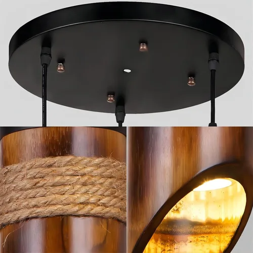 Vista 3 de LIGHTLAND Luces colgantes rústicas de bambú, 12 pulgadas, paquete de 3 para comedor, sala de té zen, estilo retro