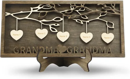 Vista 48 de Regalos para mamá, letrero de árbol familiar personalizado con nombres personalizados, placas de madera, decoración grabada con nombres familiares