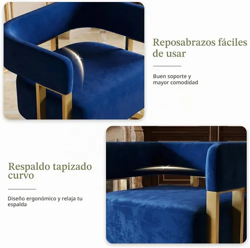 Vista 4 de Juego de 2 sillas decorativas de terciopelo azul marino, sillones de barril para sala de estar