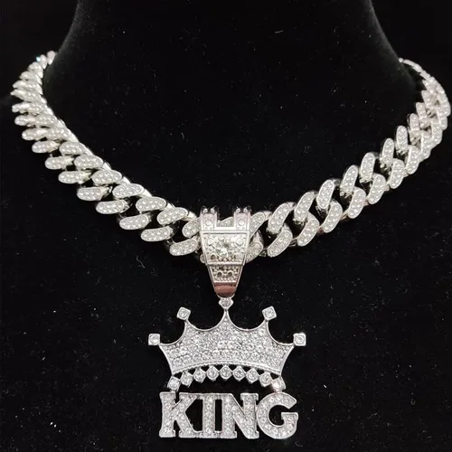 Vista 2 de HUYHOAT - Corona de hip hop para hombres y mujeres collar con colgante de King con cadena cubana de 031 pulgadas 0512in collares de moda con dijes