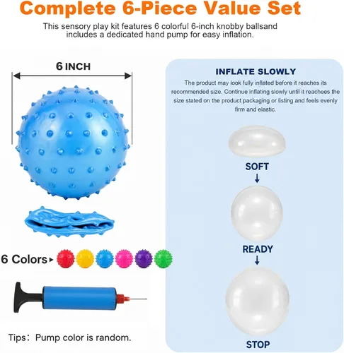 Vista 2 de LOVEINUSA 6 bolas de rebote, bolas sensoriales de 6 pulgadas con bomba para bebés y niños pequeños