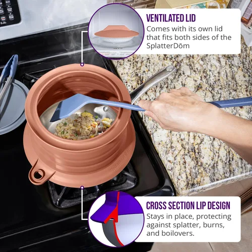 Vista 14 de L.I.Q - Protector de salpicaduras de silicona, se adapta a macetas de 8 y 10 pulgadas (20 y 9.8 in), apto para microondas y duradero, incluye tapa