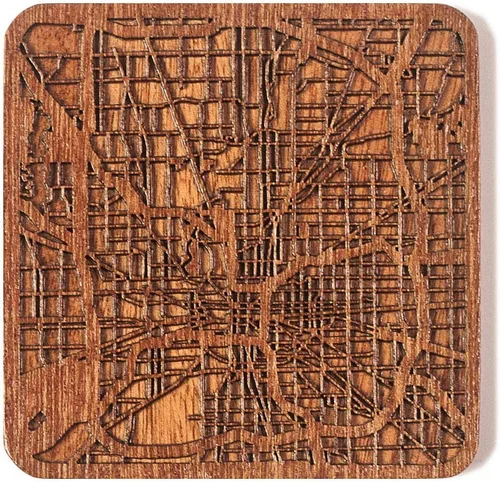 Vista 129 de Posavasos Amsterdam Map by O3 Design Studio, 1 pieza, posavasos de madera Sapele con mapa de la ciudad, hecho a mano, varias ciudades opcionales
