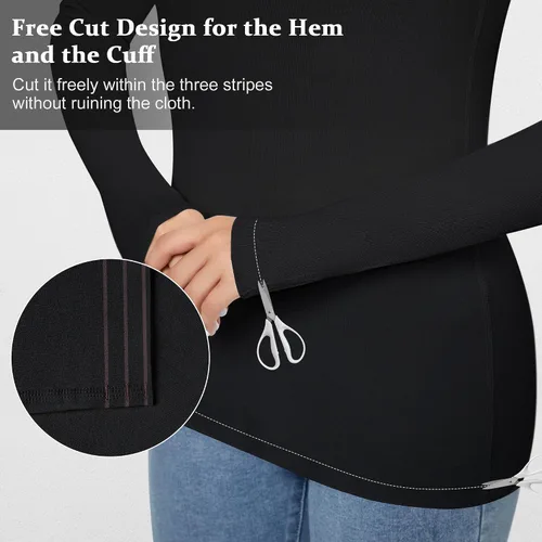 Vista 4 de SIMIYA Camisas de manga larga con cuello alto para mujer, para otoño, invierno, a la moda, elástica, capa base, ropa interior térmica