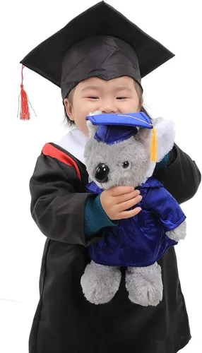 Vista 7 de Plushland Juguetes de peluche de vaca, regalos para el día de graduación, texto personalizado, nombre o logotipo de tu escuela en el vestido, lo