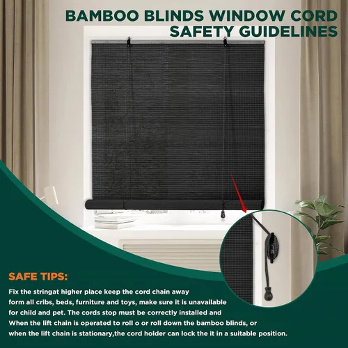 Vista 4 de BAYUE - Persianas de bambú para ventanas interiores, filtro de luz enrollable, 23 x 48 pulgadas Bamboo Shades for Indoor Windows with Install