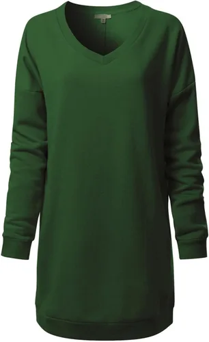 Vista 20 de MixMatchy Sudadera casual de forro polar con cuello en V para mujer, manga larga, túnica para otoño e invierno Negro (cuello redondo)