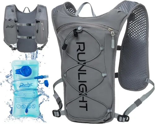 Vista 11 de Runlight Chaleco para correr para mujeres y hombres, mochila ligera de hidratación con bolsa de vejiga de agua de 1.5L, mochila diurna hidro