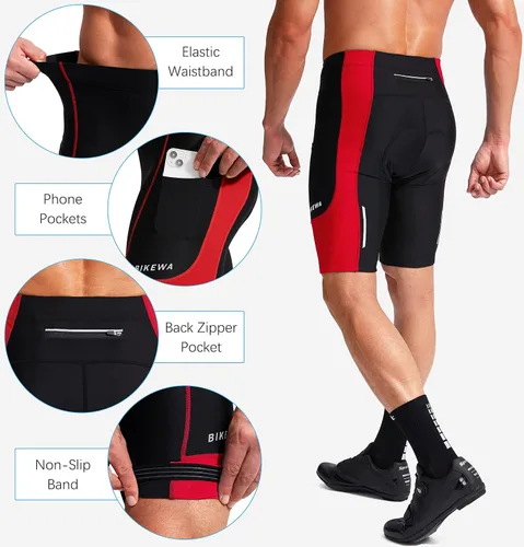 Vista 5 de Bikewa Pantalones cortos de ciclismo para hombre, acolchados en 3D, ciclismo de carretera, montaña, ciclismo, ciclismo, ciclismo UPF 50+, bolsillos