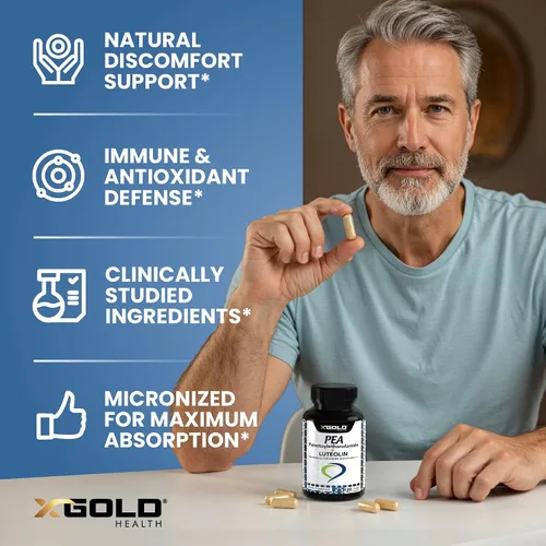 Vista 4 de Palmitoiletanolamida 630 mg + luteolina estandarizada 98% - Guisante micronizado 99% altamente purificado y biodisponible - Hecho en Estados Unidos