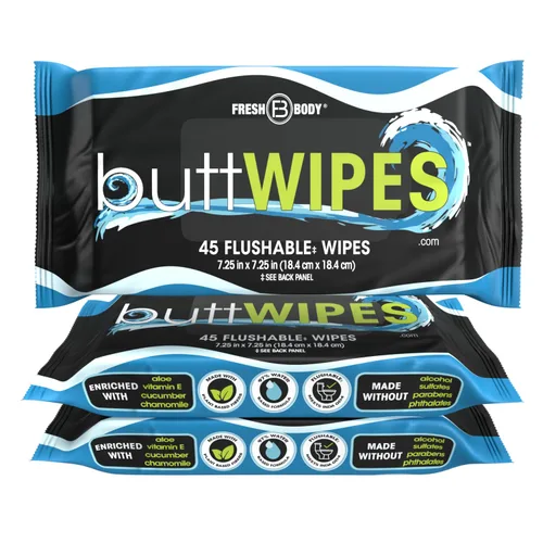 Vista 9 de ButtWIPES Toallitas desechables (1 paquete, 45 toallitas) – Toallitas desechables para adultos – Toallitas para glúteos a base de agua con aloe