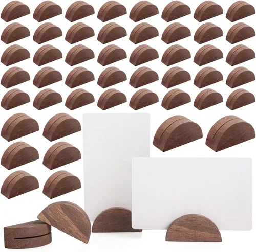 Vista 9 de 50 soportes de madera para números de mesa, tarjeteros semicirculares para bodas, tarjetas de nombre para números de mesa, etiqueta de nombre, menú
