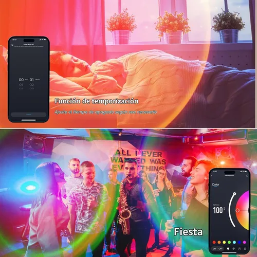 Vista 5 de Proyector de lámpara LED de puesta de sol, iluminación de estado de ánimo con cambio de 21 colores mediante aplicación y control remoto, iluminación