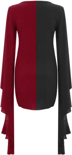Vista 4 de AITEQY Vestido de bruja gótica de bloque de color para mujer, manga de mariposa, vestido ajustado con cuello en V, vestido sexy para Halloween