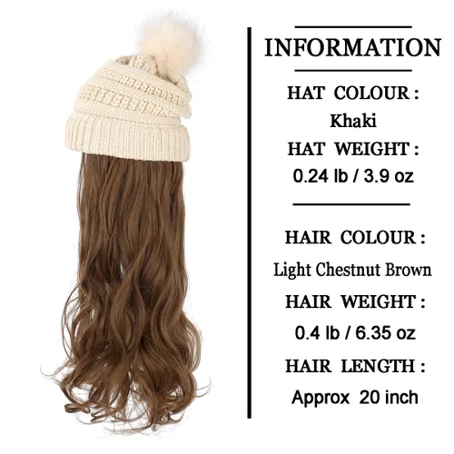 Vista 4 de AynnQueen - Gorro de invierno con extensiones de cabello desmontables para mujer.