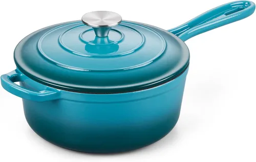 Vista 24 de Onader Sartén de hierro fundido esmaltado, cacerola pequeña de 1 cuarto de galón con tapa, olla de hierro fundido, horno holandés esmaltado, Blanco