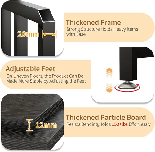Vista 6 de METYERRY Estante para hornear de cocina con toma de corriente, soporte para microondas con cajón, mini soporte para refrigerador con estantes Negro