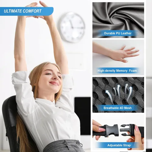 Vista 5 de Lofty Aim Cojín de apoyo lumbar de espuma viscoelástica que alivia el dolor de espalda baja, silla de automóvil, silla de oficina y almohada