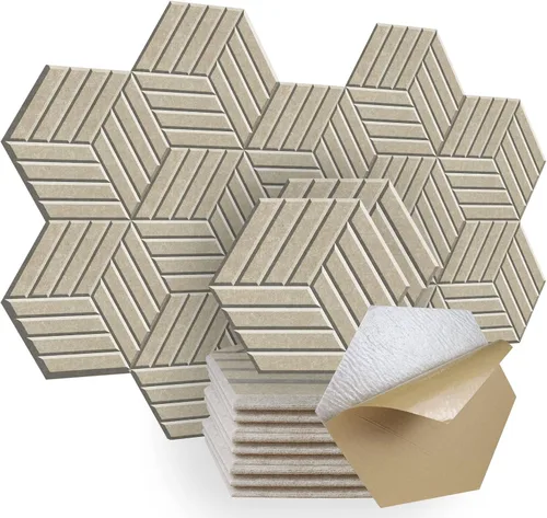 Vista 11 de SHJADE Paquete de 12 paneles acústicos autoadhesivos, 14" X 12" X 0.4" acolchado de alta densidad a prueba de sonido, aislamiento hexagonal a prueba