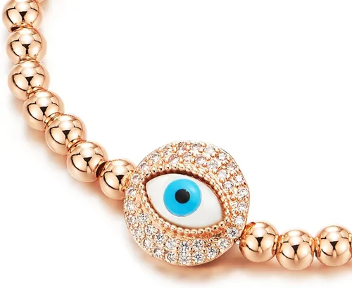 Vista 2 de COOLSTEELANDBEYOND Pulsera de cuentas de oro rosa con protección contra el mal de ojo con circonita cúbica, Circonia cúbica, Circonita cúbica
