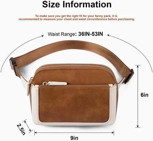Vista 4 de Riñoneras para mujer, impermeable, de piel sintética, con correa ajustable de 36 a 55 pulgadas, cintura moderna con 4 compartimentos