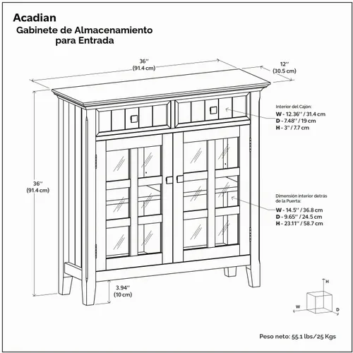 Vista 3 de SIMPLIHOME Acadian - Armario de madera maciza de 36" de ancho, color negro