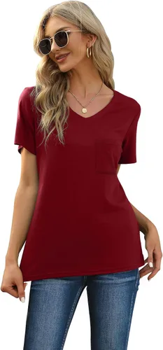 Vista 4 de Conjunto de pijama de manga corta para mujer con bolsillos, cuello en V, 2 piezas, tallas S-3XL