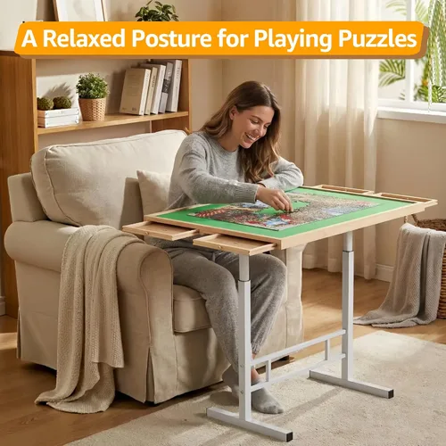 Vista 4 de Fanwer Mesa de rompecabezas de 1500 piezas con 4 cajones, mesa de rompecabezas con patas ajustables en ángulo y altura, mesas de rompecabezas