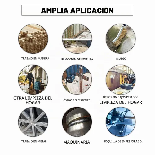 Vista 5 de SALI Cepillos de alambre para limpieza de eliminación de óxido, herramienta de cepillo de acero resistente de 11 pulgadas de largo con mango
