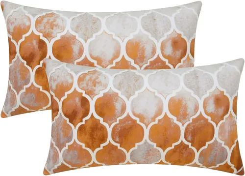 Vista 23 de CaliTime - Juego de 2 fundas de almohada pintadas a mano con cadena de enrejado colorida.