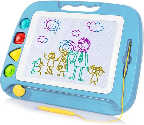 Vista 10 de SGILE Tablero magnético de dibujo para niños, juguetes para niños pequeños de 1, 2, 3, 4 años, bloc de bocetos y bocetos con 4 sellos, juguetes