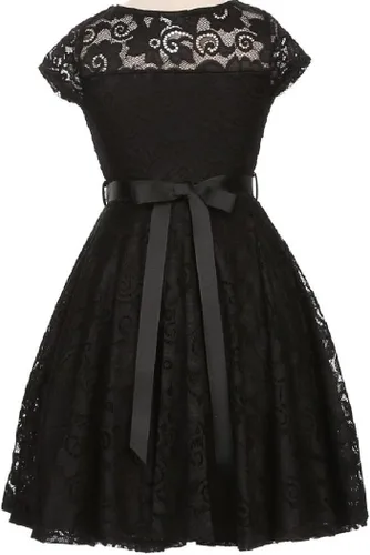 Vista 2 de Little Girl - Vestido de niña con manga de encaje y cinturón de piedras