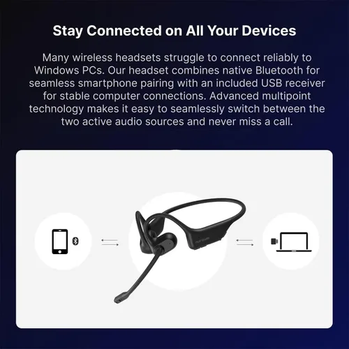 Vista 14 de NUROUM OpenEar Pro 2 - Auriculares con micrófono, auriculares Bluetooth con reducción de ruido, auriculares inalámbricos para el trabajo, conexión