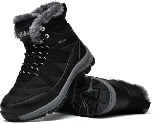 Vista 6 de MAIZUN Botas de invierno para mujer, con forro de piel cálida, botas de nieve impermeables de goma antideslizantes