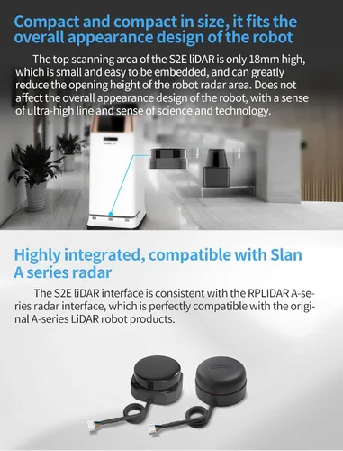 Vista 5 de Slamtec RPLIDAR S2E Lidar Sensor 2D 360 grados 98.4 ft de radio de escaneo LIDAR Escáner con interfaz Ethernet UDP para ROS/ROS2 Evitar obstáculos