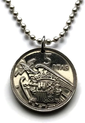 Vista 2 de 1957 Spain España 5 Pesetas coin pendant eagle of Saint John escudo Español Madrid Barcelona Murcia Asturias Cataluña Las Palmas Vigo Gijón Ibiza